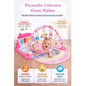 Resim Hak-İş Oyuncak Piyanolu Unicorn Desenli Bebek Oyun Halısı - 0+ Ay, Hayvan Figürlü Işıklı ve Müzikli Gelişim Matı 