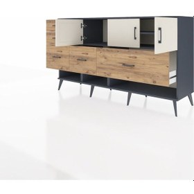 Resim Hyperion Konsol 3 Raflı 5 Çekmeceli 3 Kapaklı 176x44x99 Antrasit- Antrasit-aytaşı/çam 