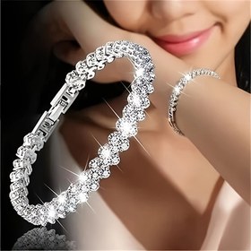 Resim 2025 Yeni Kadın Lüks Roma Kristal Rhinestone Bileklik - Trendy Kızlar için Zarif Azimli Takı, Sevgililer Günü Hediyesi, Parti Aksesuarı, Tüm Mevsimler Uyumlu, Romantik Hediye|Zarif Azimli Tasarım|Dayanıklı Alaşım 