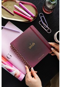 Resim 2026 18x20 Spiralli Haftalık Kare Ajanda 12 Aylık - Bordo Bordo 