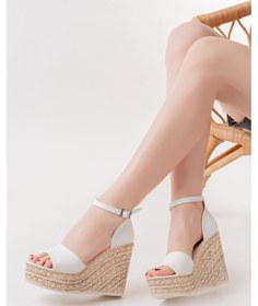 Resim Asmi Shoes Kadın Dolgu Topuklu Ayakkabı Rahat Yüksek Topuklu 11cm Beyaz Beyaz 