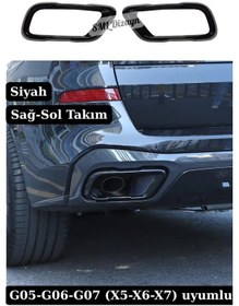 Resim Bmw X5 G05 - X6 G06 - X7 G07 Uyumlu Egzoz Ucu Çerçevesi - Sağ-sol Takım Parlak Siyah Shadow Line Egzoz Kaplama 2018-2026 Bmw 