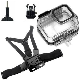 Resim Gopro Hero 8 Waterproof Housing Ve Göğüs Kemeri 4 Parça Set Go208 