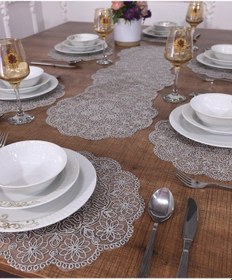 Resim Amerikan Servis Gri Renkli Supla ve Runner 6 Kişilik Seti Çok Renkli 