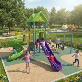 Resim Çocuk Oyun Parkı ENJ01900 - Iki Kaydıraklı Ev Temalı Model 