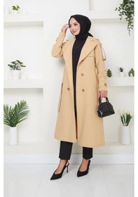 Resim Kruvaze Yaka Bondit Kumaş Trençkot / M0106 - Camel Metalik Camel 