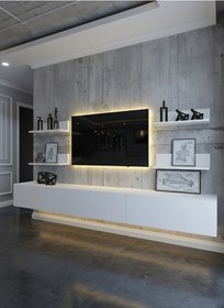 Resim Resital Ledli Duvara Monte Tv Sehpası - Beyaz - W6020-1 Beyaz 