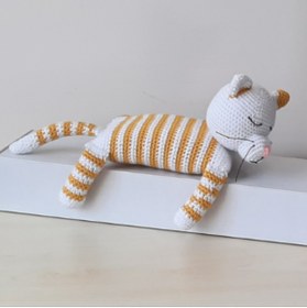 Resim nildamigurumi Amigurumi Örgü Oyuncak Uyuyan Kedi Sarı 