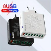 Resim 8 USB QC3.0 Mobil Telefon Hızlı Şarj Adaptörü, AB Fişi 8 Portlu QC3.0 20W Hızlı Şarj Cihazı, Taşınabilir Pratik Seyahat Şarjı Duvar Şarjı 