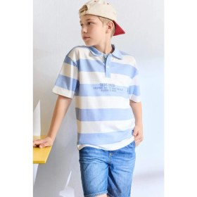 Resim DeFacto Oversize Baskılı Kısa Kollu Polo Çizgili Açık Mavi Tişört Erkek Çocuk H6355A826HS 