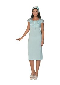 Resim Mecit Pijama Mecit 5026 Turkuaz Tül Detaylı Sabahlıklı Lohusa Gecelik Takım 