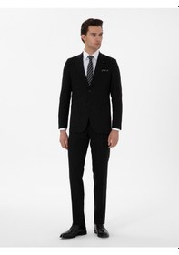 Resim Cacharel Siyah Slim Fit Keten Karışımlı Takım Elbise 