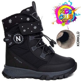Resim Kids Club Shoes Ndrops-014 İçi Yünlü Unisex Kar Botu Çocuk Bot Siyah 