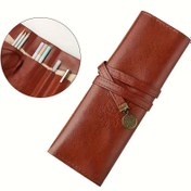 Resim 1 adet Vintage ilhamlı katlanabilir kalem kutusu - Sahte deri, kalem, kalem ve kırtasiye için büyük kapasite - Taşınabilir, öğrenciler ve ofis kullanımı için ideal, ofis malzemeleri düzenleyici | Vintage tarzı kalem kutusu | Dayanıklı fermuar kapanışı, kalem düzenleyici, kalem kutusu 