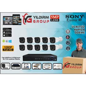 Resim 10'Lu 5Mp Sony Lensli+H265 Kayıt Cihazı Full Paket 