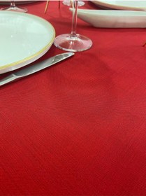 Resim Keten Görünümlü Dertsiz Masa Örtüsü Kırmızı 