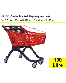 Resim Akdenizpos PK100 Plastik Market Alışveriş Arabası 100 Litre Kırmızı 