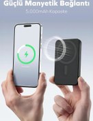 Resim Piranha 9010-S 5000mAh MagSafe Powerbank / Kablosuz + Kablolu 15W/20W/22.5W Hızlı Şarj / Güçlü Manyetik 