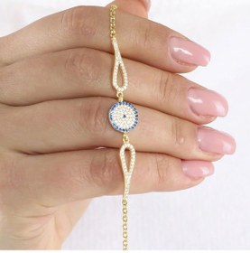 Resim Zirkon Taşlı Nazar Boncuğu Model Gümüş Bileklik Gümüş 