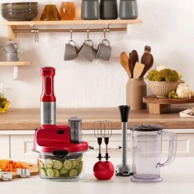 Resim Karaca 8 In 1 Mastermaid Prosteel Cam Hazneli 6 Bıçaklı Uzun Blender Ayaklı Mutfak Robotu 2500 W 