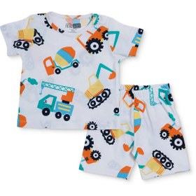 Resim HelloBabymon Erkek Bebek Pijama Takımı Taşıtlar Baskılı Çıtçıtlı Bisiklet Yaka Short Sleeve Reçme 