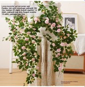 Resim Simülasyon Gül Çiçek Asma Sahte Çiçek Klima Boruları Dekoratif Rattan Plastik Asma Bitkileri Peyzaj Tavan Duvar Örter Açık Pembe 