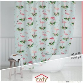 Resim Evdy Duş Perdesi Çamaşır Makinesi Örtüsü Takım 9888 Flamingo Çift Kanat 2x100x200cm 