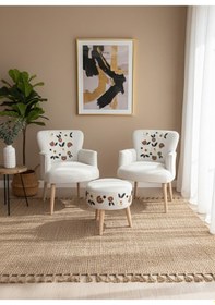 Resim Azra Mobilya Punch Model Çay Seti 2 Berjer + Puf Desenli Butik Koltuk Takımı - Çiçek Çiçek Desenli 
