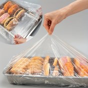 Resim 50 adet Büyük Şeffaf Tek Kullanımlık Plastik Sarma Kapakları - Atıştırmalıklar, Meyveler, Sebzeler ve Ekmek için Çok Yönlü Depolama - Üç Farklı Boyutta Mevcut, Gıda Güvenliği İçin Uygun Polipropilen Malzeme, Ev veya Restoran Kullanımı İçin İdeal 