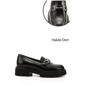 Resim Gönderi R Kadın Siyah Rugan Kalın Topuklu Tokalı Hakiki Deri Loafer Ayakkabı Gdza13424352 Sıyah Rugan 