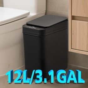 Resim 3.1 Galon Banyo Çöp Kutusu Otomatik Sensör ile - 12L Akıllı Çöp Kutusu Hareket Sensörü - İnce, Plastik - Kapaklı Ultra-İnce Elektrikli Çöp Kutusu, Yatak Odası, Banyo, Ofis, Oturma Odası için Uygun 