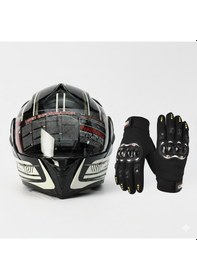 Resim Eldivenli Motor Kaskı Beyaz - Gri - Siyah 