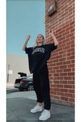 Resim Mythologie Los Angeles T-shirt Eşofman Altı -siyah Jogger Tişört Alt Üst Eşofman Takımı Oversize Bisiklet Yaka 