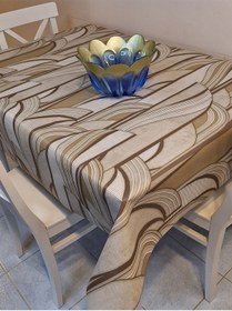 Resim Elyaflı Pvc Muşamba - Desenli Silinebilir Masa Örtüsü Krem Kahverengi 