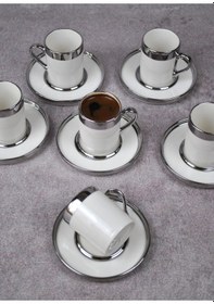 Resim 6 Kişilik 12 Parça Porselen Türk Kahve Fincan Takımı 110 Ml Sılve 