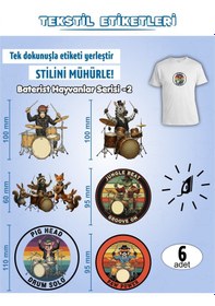 Resim Ütü İle Yapışan Kıyafet Etiketi Baterist Hayvanlar Serisi -2 6lı Set Karışık 