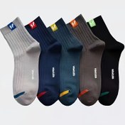 Resim 5 Çift Erkeklerin Trendy Harf Desenli Crew Çorapları, Erkeklerin Açık Hava Giyiminde Rahat Ve Rahat Unisex Çorapları 