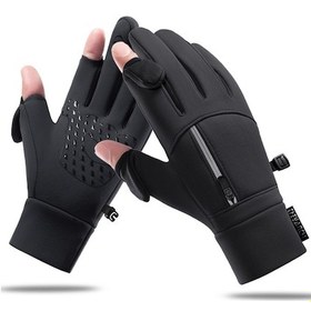 Resim Vkemall Kışlık Yün Astarlı, Rüzgar Ve Su Geçirmez Motosiklet/bisiklet Eldiveni Dokunmatik Uyumlu, Sıcak Tutar, 247 Siyah, 1 Çift, M 