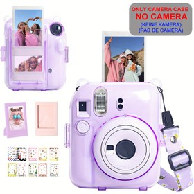 Resim Richcolor Mini12 Fujifilm Mini 12 Anlık Film Kamerası için Şeffaf Renkli Kılıf, Sert PC Renk Koruyucu Kılıf 10 Adet Mini Anlık Film Fotoğrafını Tutabilir, 2 Mini Resim Çerçevesi ve 10 DIY Mini Fotoğraf Sticker'ı ile Birlikte, 1.2m Ayarlanabilir Kayış İpi (Kamera Dahil Değildir) 