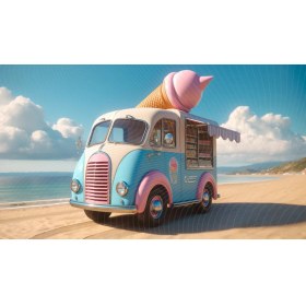 Resim Venspor Retro Dondurma Kamyoneti Arkaplan 200 x 150 cm Sahil Temalı Fotoğrafçılık ve Parti Dekorasyonu Için Fon Duvar Örtüsü 