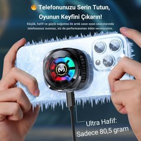 Resim Coofbe 6000 RPM Turbo Fan Işıklı Magsafe İle Uyumlu Telefon Soğutucu Radyatör Tüm Telefonlara Uyumlu 