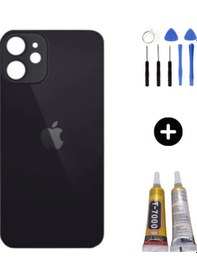 Resim Apple Uyumlu iPhone 12 Mini Arka Pil Batarya Kapak Siyah + Montaj Seti 