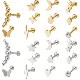 Resim 1 adet Retro Tarzı Paslanmaz Çelik Labret Çivi - Monroe, Helix, Tragus için İçsel Konu Kulak Ucu Dudak Delme Takı - Günlük Giyim ve Partiler için Sevimli ve Dayanıklı, Sevimli Küpeler, Parti Aksesuarları, Retro Takı, Dayanıklı Takı 