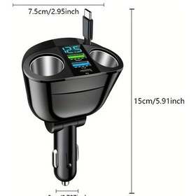 Resim Globalbloom Nuokaiqi 6 İn 1 Hızlı Araç Şarj Cihazı Geri Çekilir Kablolu 2 Usb 1 Pd Portlu Siyah 