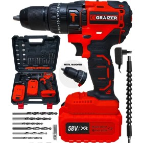 Resim Graizer 58 V 5 Ah 13 mm Çelik Mandren Darbeli Çift Akülü Vidalama Çelik Şanzuman Şarjlı Matkap 