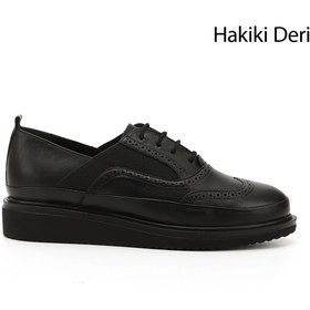 Resim GÖNDERİ(R) Kadın Siyah Bağcıklı Dolgu Taban Hakiki Deri Ayakkabı 