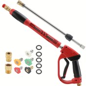 Resim 1 Set Yüksek Basınçlı Temizleme Su Tabancası, 4000 PSI Güçlü Temizleme Püskürtme Tabancası, Yedek Uzatma Çubuğu ile, M22-14,15mm Giriş ve 1/4'' Çıkış, 5 Nozul Başlığı Yüksek Basınçlı Temizleme Makinesi Sapı 