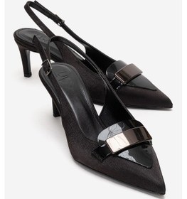 Resim Luvishoes Sollenne Siyah Saten Tokalı Kadın Topuklu Ayakkabı 