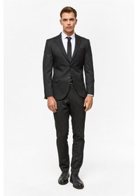 Resim Süvari Siyah Slim Desenli Mono Yaka 6 Drop Takım Elbise-38835 Siyah 