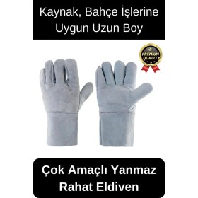 Resim Özel Üretim Uzun Boy Isıya Dayanıklı Rahat Yangın Için Kaynakçı Yanmaz Çok Amaçlı Bahçe Deri Eldiven 